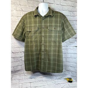 Outdoor Life Short Sleeve Button Down Collared Olive Green Plaid XL Cotton